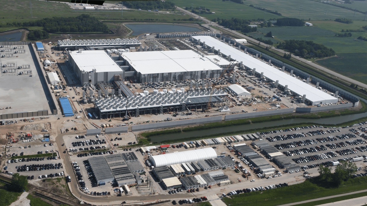 Aerial view of a data center construction site